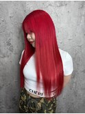 10代20代30代赤髪ロングシールエクステレッドヘアマニキュア