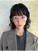 ボブパーマウルフパーマ黒髪パーマ顔まわりレイヤー
