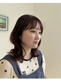 ミディアムレイヤーカット　ピンクブラウンカラー