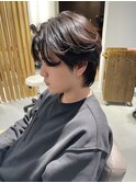 ブルーブラックフェザーパーマサーフカールセンターパート