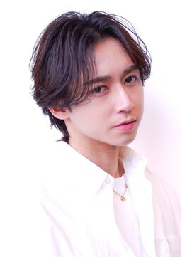 ハバナ 渋谷(HAVANA) メンズ波巻きセンターパート韓国風黒髪ツーブロックマッシュ