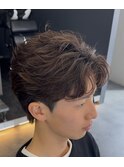 韓国へアカルマパーマワックスなしセンターパート黒髪ウルフ