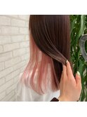 透明感ピンクチェリーレッドインナーカラー髪質改善艶カラー