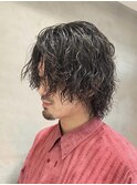 波巻きパーマセンターパートツイストパーマメンズマッシュパーマ