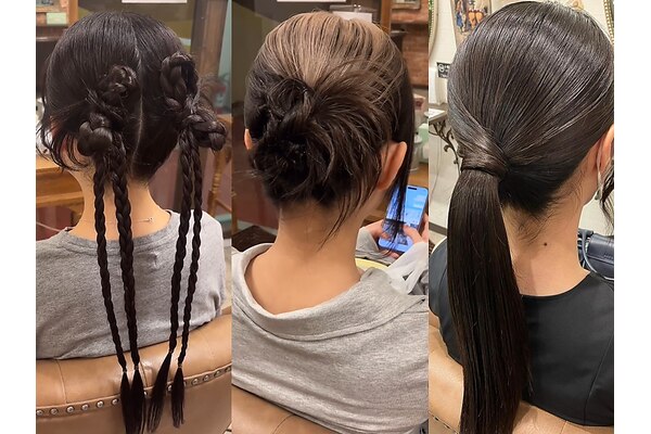 ヘアメイク ドールズ 編み込みツインテール・カチモリ・ポニーテールのヘアセット