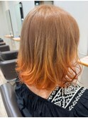秋冬のWカラー×大人ミディアムボブ オレンジ/グラデーション