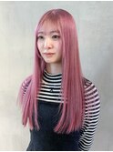 ロング顔周りレイヤーチェリーブラウンおくれ毛_ba539841