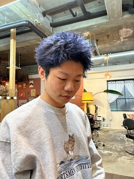 エディ(Edy) ネイビーブルースパイキーボックスショートダブルカラー眉カット