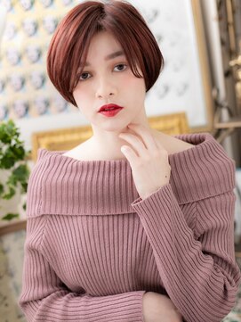 カバーヘア イヴ 戸頭店(COVER HAIR EVE) 斜めバングベビーピンクこなれボブショートh3戸頭20代30代40代