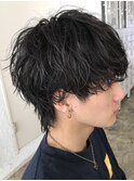 福岡大名シャドウパーマ波巻きパーマセンターパートウルフヘア●