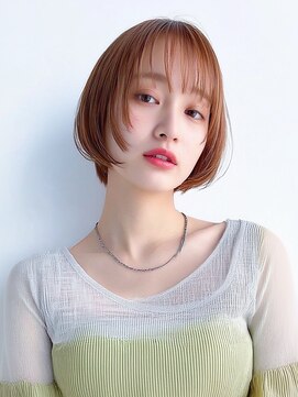 ジゼル 博多筑紫口店(GiseL) ショート レイヤーカット 顔周り アプリコットオレンジ 20代