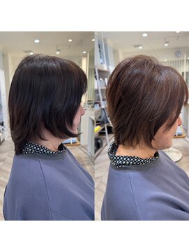 ショートボブ×レイヤー×白髪ぼかし×脱染