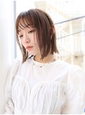 ぱっつんボブ/透け感/細めハイライト/ウェットヘア