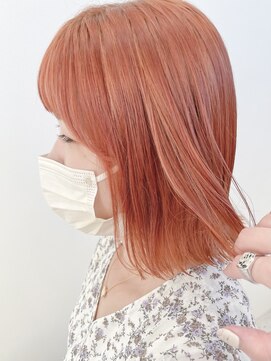 ヒビヲ(HIBIO) ダブルカラーオレンジベージュオレンジカラーケアブリーチボブ