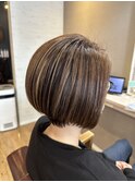 大人ショート細めハイライト白髪ぼかしくすみカラー40代50代