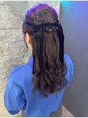 ハーフアップアレンジリボン推しアレンジ