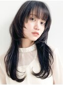 黒髪セミロングレイヤーハッシュカット ロングウルフ