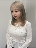ナチュラルボブ前髪イメチェンミルクティーベージュハイトーン