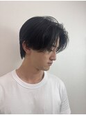センターパート ブルーブラック メンズパーマ 本厚木
