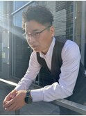 刈り上げツイストパーマ無造作アップバングビジネスメンズヘア