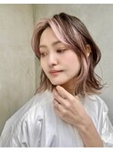 インナーカラー フェイスフレーミングピンクカラー ボブ