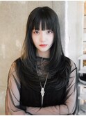 ウルフレイヤー顔周りレイヤー韓国ヘア美髪ロング_F20186