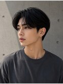 men's/ツーブロックセンターパート/黒染め/ニュアンスパーマ