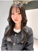 大人韓国風/韓国ヘア/顔まわりレイヤー/カーキベージュ/束感前髪