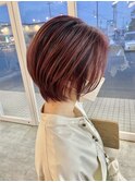 ピンクベージュハイライト×大人マッシュショート