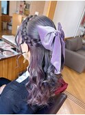 編み込みカチューシャハーフアップ