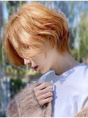 20代30代ダブルカラーシアーオレンジミディアムウルフ