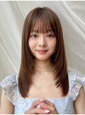 ミディアムレイヤーカット小顔ヘアベージュカラーMI-53