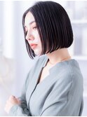 黒髪艶カラーシンメトリー切りっぱなしボブa越谷20代30代40代