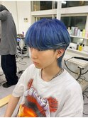 メンズ韓国ヘア　ブルーヘア　シースルーマッシュ