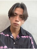 センターパートニュアンスパーマツーブロックメンズマッシュ