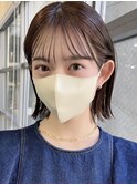 切りっぱなしボブチェリーブラウンミニウルフ前髪縮毛矯正表参道