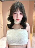 ヨシンモリレイヤーオリーブグレージュシースルーバング