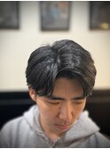 メンズビジネスパーマ七三かき上げヘアオールバックツーブロック