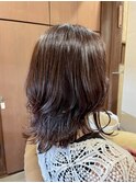 着物ヘア/ダークアッシュ/ミディアムレイヤーカット/弥富