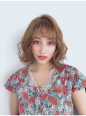 チョッピーバング/ネイビーグレー/ぱっつん前髪/マットブラウン