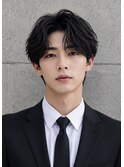 【30代.40代メンズヘア】センターパート/フェザーパーマ/黒髪