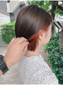 アプリコットインナーカラー☆切りっぱなしボブ