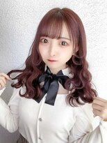 ローラン(ROULAND) くすみレッドカラー波ウェーブ巻き10代20代