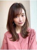 シャギーレイヤーロング韓国ワンホンヘアシースルーぱっつん前髪