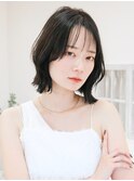 外ハネ黒髪レイヤーボブ/くびれ/切りっぱなし