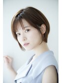 透明感ショートボブひし形小顔フェイスレイヤーやわらかブラウン