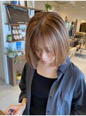 大人可愛い丸みボブ×透明感ベージュ
