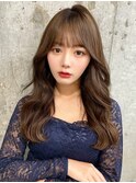 韓国風前髪/シルキーベージュ/グレージュカラー/斜めバング