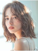 ロングボブ×ウェーブ