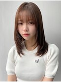 韓国ヘア レイヤーカット 前髪 ピンクベージュ"